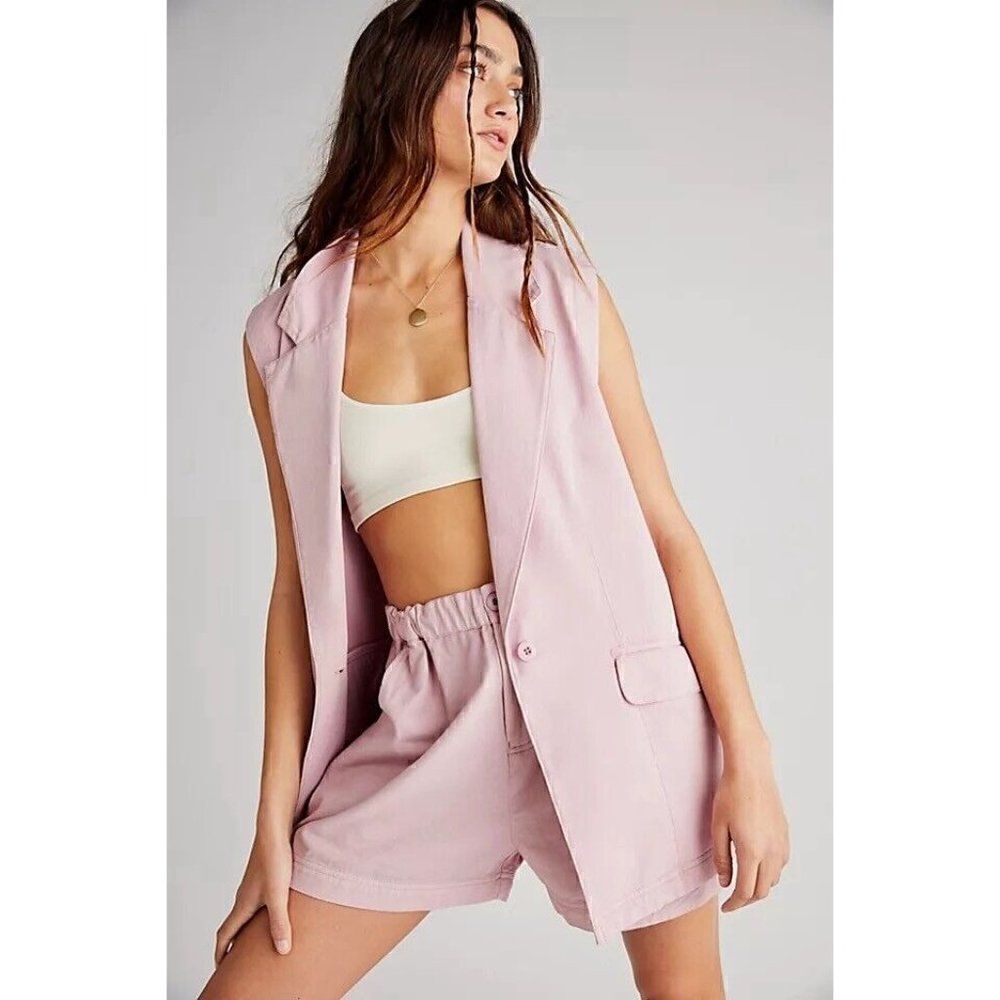 NWT FREE PEOPLE Sz M ON THE PATH SHORT SUIT SET IN ROSE